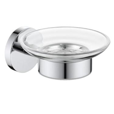 Imagem de Suporte para saboneteira para cozinha e banheiro, acessórios para montagem na parede, dispensador de sabonete, porta-sabonetes com prato de vidro, suporte de metal dourado (A1 saboneteira cromada