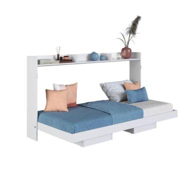 Imagem de Cama Articulada Solteiro Horizontal com 2 Nichos 1 Prateleira Ch1080 80cm Branco - Art In Móveis