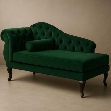 Imagem de Chaise Recamier 150 cmEm Veludo Pés Luis XV Capitonê de luxo - Divani,