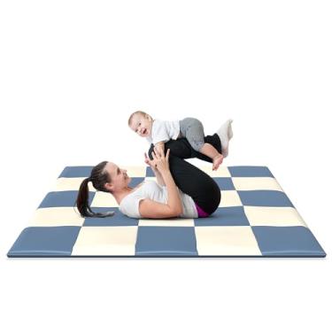 Imagem de Weizzer Toys Tapete De Brincar Para Bebês 58" Dobrável E Acolchoado Crianças Pequenas, Atividade Descanso Barriga, Espuma Viscoelástica Macia Acolchoada (58 X 58, Azul/Creme)