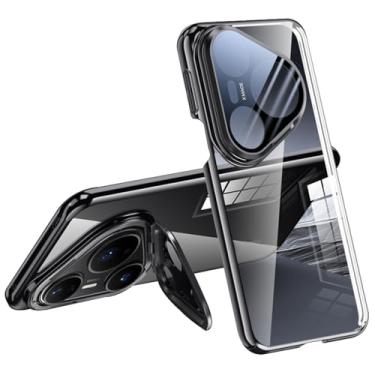 Imagem de HAOMRIYL Capa ultrafina para Huawei Pura 80 Ultra/80 Pro+/80 pro/80, capa transparente à prova de choque com suporte oculto, capa de luxo galvanizada, preta, 80 Pro