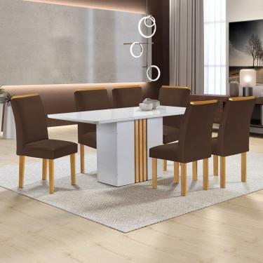 Imagem de Mesa de Jantar 6 Lugares Celeste Luisa com Vidro Off White/Cinamomo/Marrom - Cel Móveis