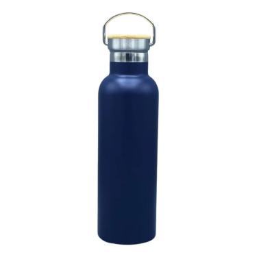Imagem de Garrafa Termica Azul Squeeze 750ml De Aço Inox Com Tampa De Bambu Amigold