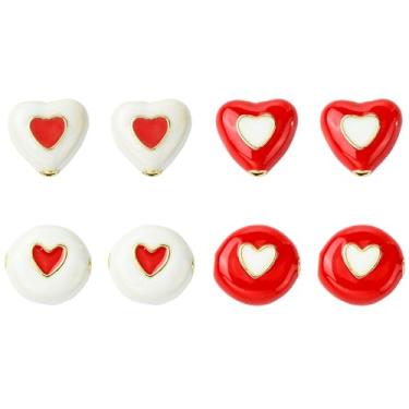 Imagem de UR URLIFEHALL 8 peças, 4 estilos, contas de coração de latão, banhado a ouro 18 K, esmaltado, formato de coração, contas espaçadoras para pulseiras, colares, joias, artesanato, faça você mesmo