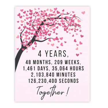 Imagem de Stuff4 Pôster de 4º aniversário sem moldura - 4 anos 48 meses - Feliz 4º aniversário de casamento presentes fofos para companheira, esposa, parceira, namorado, namorada, marido, 20 x 25 cm, pôsteres