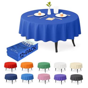 Imagem de Craft And Party Pacote com 12 toalhas de mesa de plástico azul royal – capas de mesa redondas descartáveis de 213 cm, resistentes e à prova d'água para festas, eventos, banquetes, azul royal