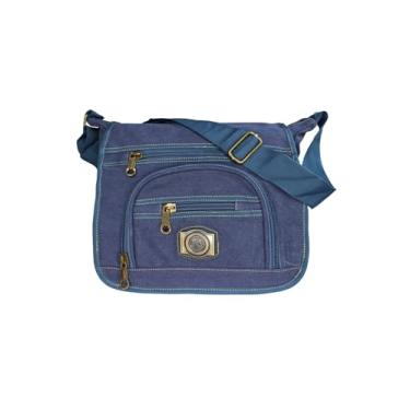 Imagem de Bolsa Carteiro de Lona com Alça Transversal Ajustável Multi Compartimentos