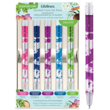 Imagem de Lifelines Conjunto de canetas de gel vulcânico perfumadas, pacote com 5 (brilhantes) - canetas de gel coloridas de 0,5 mm infundidas com misturas de óleos essenciais perfumados e lava hipnotizante