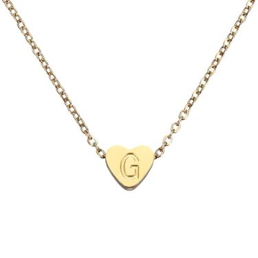 Imagem de PATIKIL Colar de coração com inicial para mulheres, banhado a ouro 18K, corrente de aço inoxidável delicada, nome personalizado, letra G, colares com pingente para mulheres, joias, presentes, tom