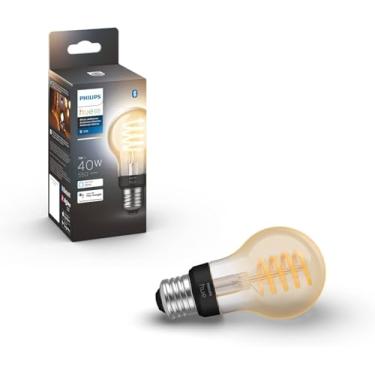 Imagem de Philips Hue Filamento inteligente regulável de ambiente branco A19, lâmpada Edison vintage de LED branco quente a branco frio, compatível com Bluetooth e hub (Hue Hub opcional), ativada por voz com