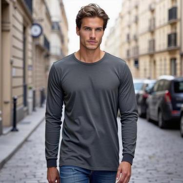 Imagem de Camiseta De Frio Manga Longa Masculina Colorida Sortidas-Masculino