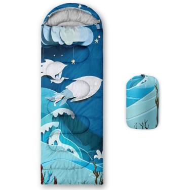 Imagem de Smell Sunshine Saco de dormir infantil para meninos e meninas, estampa de peixe de desenho 3D, leve, quente, portátil, uso interno, impermeável, resistente ao clima frio, saco de dormir para