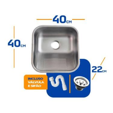 Imagem de Tanque As Inox 304 Fosco 40x40 Medio Sobrepor E Embutir 25l - American