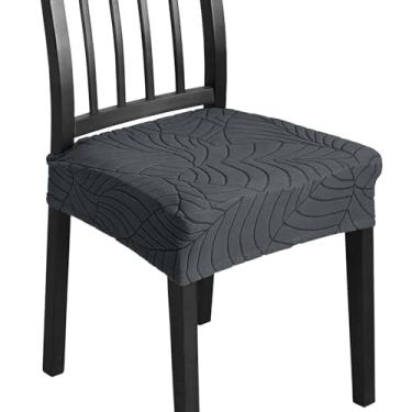 Imagem de HADEEONG Capas de assento de cadeira para cadeiras de sala de jantar, conjunto com 4, capas removíveis laváveis para cadeira de cozinha, antipoeira, capas protetoras de cadeira de jantar (6, cinza