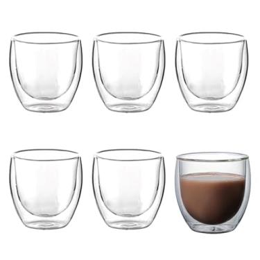 Imagem de iayokocc Conjunto de 6 xícaras de café expresso de parede dupla, canecas de café expresso transparentes, conjunto de copos de café expresso de vidro, copos de parede dupla para latte cappuccino cacau