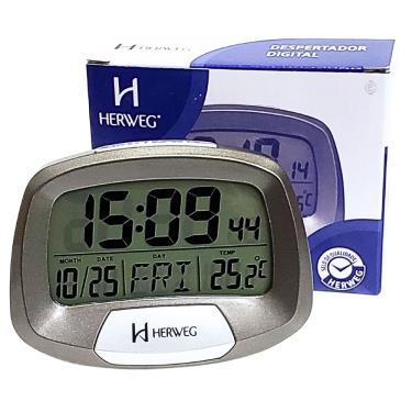 Imagem de Relógio Despertador Digital Herweg Cinza Metálico 2977 - 071