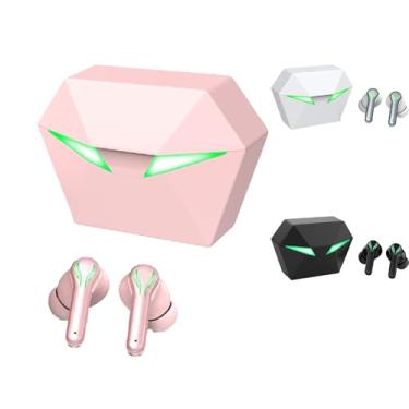 Imagem de H'MASTON Fone de Ouvido Bluetooth TWS 5.3 Fone Sem Fio Gamer com Microfone Cancelamento de Ruído com Led Luz RS-30 (ROSA1)