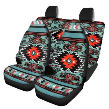 Imagem de Guevoxuh Pacote com 4 capas de assento dianteiros e traseiros capas de assento concha padrão navajo tribal americano protetor de assento de veículo decoração interior automotivo ajuste universal van