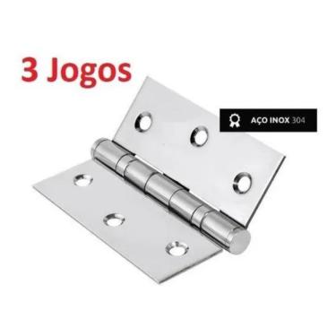 Imagem de 3 Jogos De 9 Peças De Dobradiças Inox Com Rolamento 3,5X3