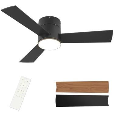 Imagem de GESUM Ventilador de teto embutido com luzes, ventiladores de teto de perfil baixo de 42 polegadas com controle remoto, regulável, motor CC silencioso, reversível, ventiladores de teto pretos para