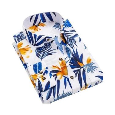 Imagem de Camisa Casual Masculina De Manga Comprida Com Estampa Floral De Primav