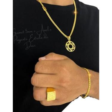 Imagem de Cordão + Pulseira Grumet 5Mm + Anel E Pingente Estrela Davi - Tojoia18