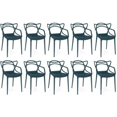 Imagem de Kit 10 Cadeiras De Jantar Allegra Design Empilhável - Azul Marinho