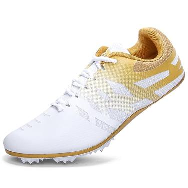 Imagem de Novo tênis de corrida masculino feminino infantil meninos meninas 8 spikes 100-400 metros tênis esportivo profissional Sprint, Ouro branco, 37