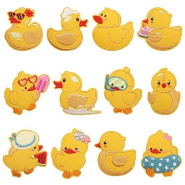 Imagem de 12 peças de adesivos de pato com anel de natação sorvete, óculos de sol de verão amarelo de borracha com apliques bordados de pato para roupas infantis, jaquetas, mochilas, jeans, bonés de
