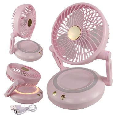 Imagem de Ventilador Mesa Dobravel 3 Velocidades Giratorio Angulo Ajustavel Iluminaçao Led Cabo Usb Recarregavel Verao Sol