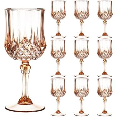 Imagem de Rkyhwowby Copos de vinho vintage de plástico copos de vinho inquebráveis copos de água de cristal copos de água reutilizáveis taças de champanhe vintage (10, ouro rosa)