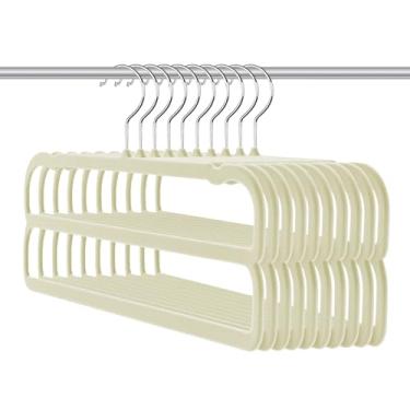 Imagem de Cabides para calças de veludo, cabide de jeans de 2 camadas, antiderrapante premium, cabide fino para economizar espaço, 35 cm