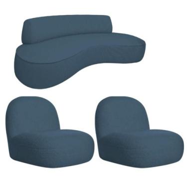 Imagem de Sofá Curvo 140cm 2 Lugares e 2 Poltrona Amsterdã Linho Azul Royal - Am