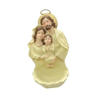 Imagem de oshhni Fonte de água da Sagrada Família, decoração de parede católica, figura de resina, estatueta religiosa pendurada para Natal, batismo em fazenda, Amarelo