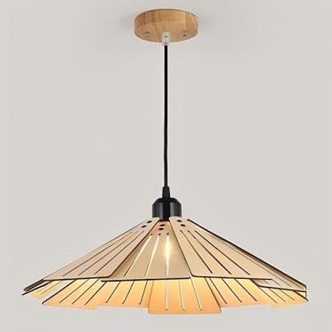 Imagem de LIGHTLAND Luminária pendente estilo Wabi-Sabi de 40,6 cm, luminária suspensa de madeira com comprimento ajustável para pendurar, lâmpada para quarto, sala de jantar, bar - oca, cor de madeira, pacote