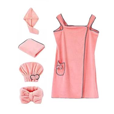 Imagem de Acouto 5pcs Bath Tootbet Set Com Secagem de Cabelo, Faixa para a Cabeça, Chapéu de Princesa-macio, Secando Rápido e Elegante para Casa, Spa, Academia e