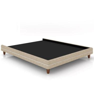Imagem de Cama Queen Base Box Pés Madeira 160cm Suném P05 Linho Bege Escuro Bouc