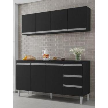Imagem de Balcão de Cozinha Andréia 160mt Com Tampo e Armário Suspenso Preto Ajl