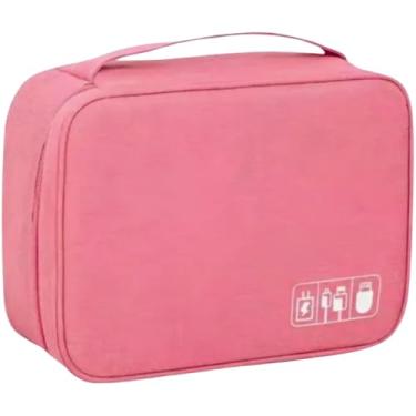 Imagem de Bolsa Organizador de Cabos e Fios Acessórios Eletrónicos para Viagem a Prova de Água Estojo Necessaire Organizadora com Divisórias Multifuncional Carregadores Video Game Câmeras (Rosa)