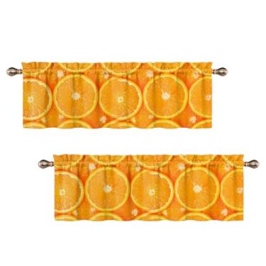 Imagem de Uiiooazy Oranges Kitchen Valances Orange Fruit Food Valance para janela pequena 132x45 cm Cortina de janela com bolso para varão para sala de estar, quarto, 2 painéis