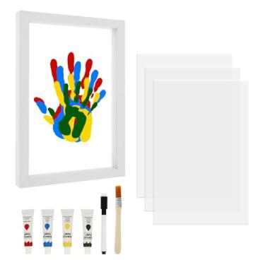 Imagem de ZFLYCANP Kit de impressão de mão de família, kit de mão e pegada de bebê, presentes para novas mães, conjunto de impressões manuais de interação entre pais e filhos, moldura de madeira de lembrança