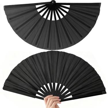 Imagem de LEFIMOT 2 peças de leques de mão dobráveis grandes de 33 cm, leques de pano, ventiladores de estourar, dobráveis para botas de dança no chão, festivais, decoração de festa de casamento ao ar livre