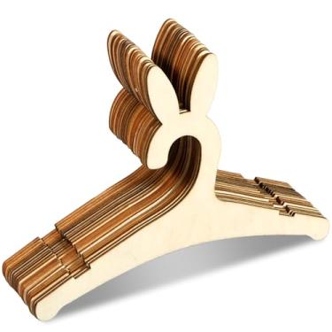 Imagem de 20 cabides de madeira para crianças, cabides de madeira para roupas de bebê, 22 cm, mini cabide de roupas infantis fofas para coroa/urso/coelho para bebês meninas e meninos (estilo C)