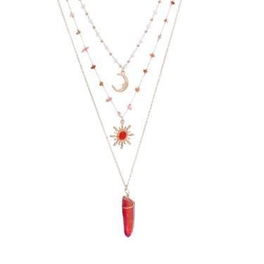 Imagem de MOSTORY Colar de fada do sol de cristal - colar de lua crescente para acessórios renascentistas feminino Renfaire Fantasy Jewelry, Cristal, Sem Pedra Preciosa