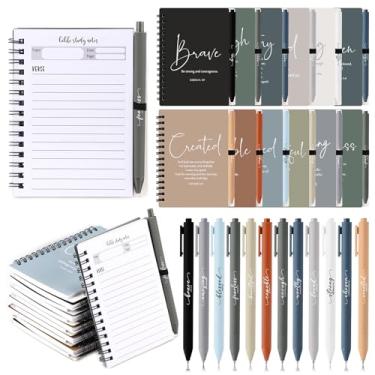 Imagem de Kosiz 12 conjuntos de cadernos espirais cristãos, diários de oração de estudo da Bíblia, com canetas bíblicas, inspiradoras, estéticas, pequenas canetas, presentes para mulheres, homens, grupos da