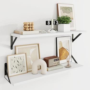 Imagem de Prateleiras flutuantes profundas para parede, 76 cm L x 8D, conjunto de 2 prateleiras flutuantes de 76 cm com suportes de metal resistentes para sala de estar, banheiro, quarto e cozinha, branca