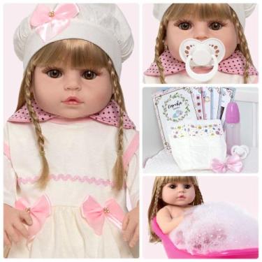 Imagem de Bebê Reborn Real Princesa Corpo Silicone Loira Com Chupeta - Cegonha R