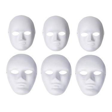 Imagem de Alvogimor Pacote com 6 máscaras de papel machê (3 grandes + 3 pequenas) 2 tamanhos de máscara de papel machê branca branca para projetos artísticos, teatro, dia das bruxas