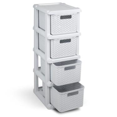 Imagem de Gaveteiro Ratan Organizador Branco 4 Gavetas E Rodinhas