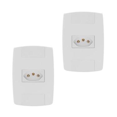 Imagem de Kit 2 Tomada Elétrica Branca 2P+T 10A 250V Placa Espelho 4X2 - Ilumi